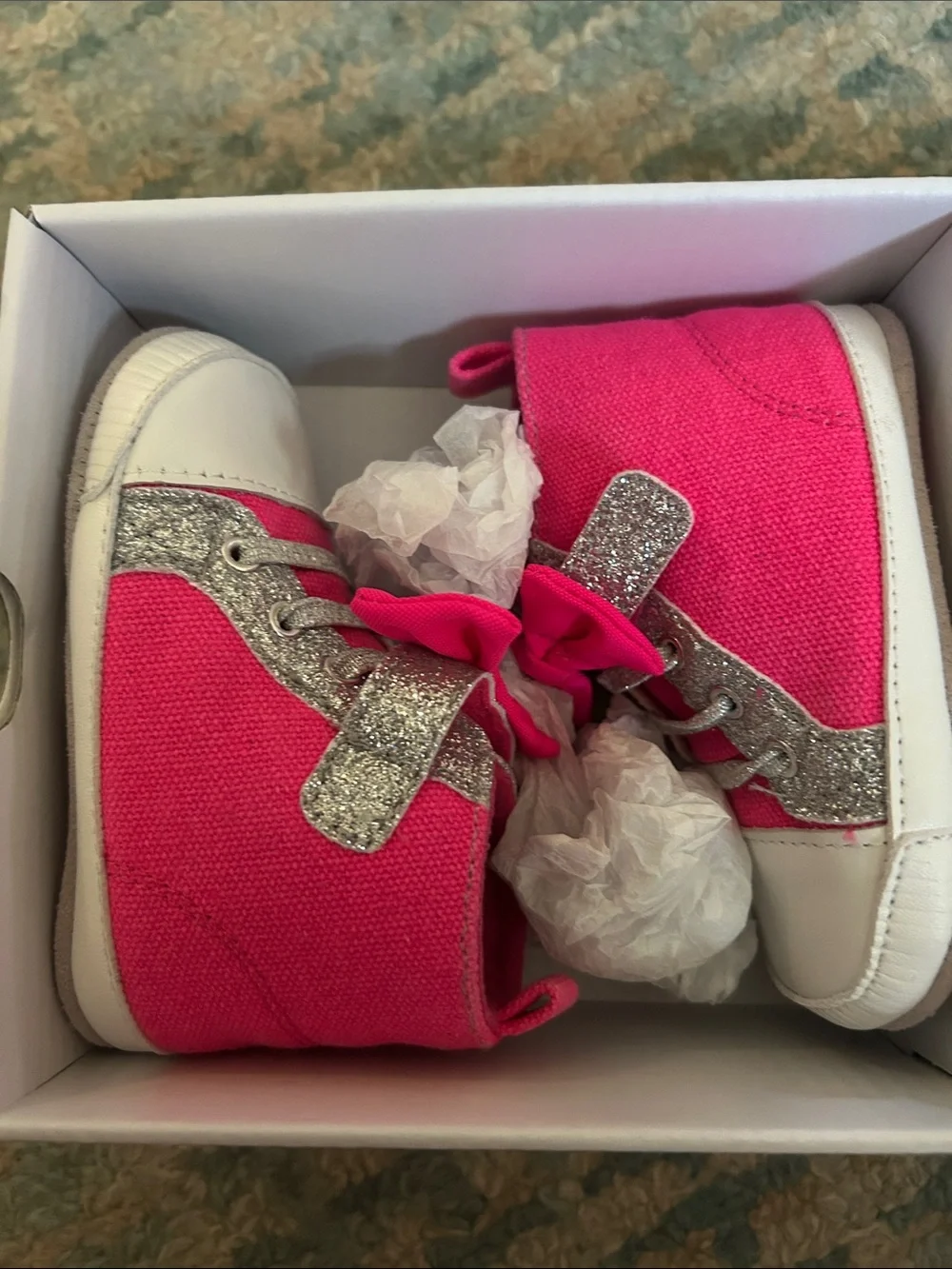 Robeez Pink Canvas Baby Walker Shoes with Silver Glitter Straps